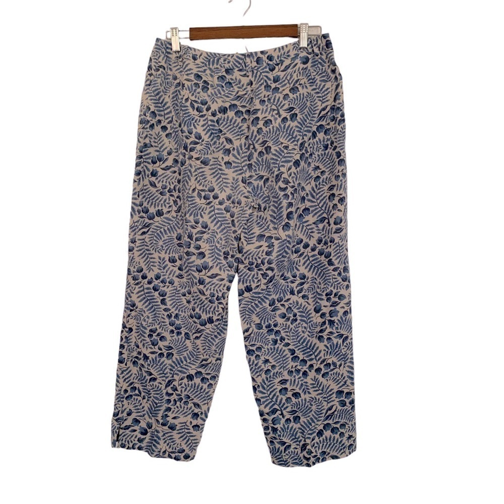 Charter Club Linen Cottagecore Blue Floral Cropped Pants Sz 10 - Picture 2 of 7